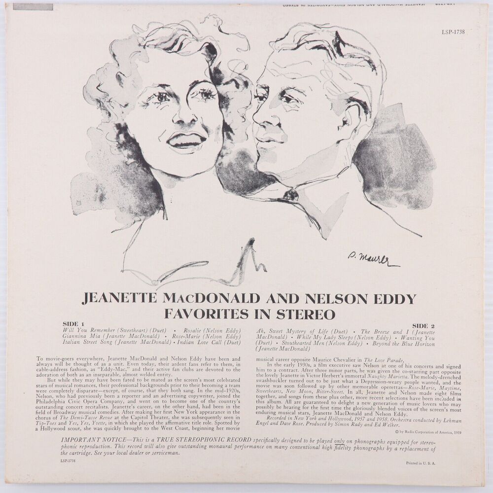 Jeanette MacDonald & Nelson Eddy – Favorites In Stereo - 1959 LP Record LSP-1738 - Picture 2 of 16